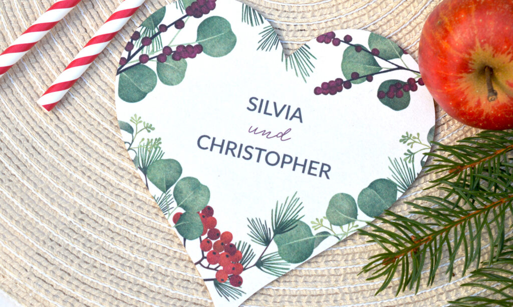 Bierdeckel Winterhochzeit in Herzform