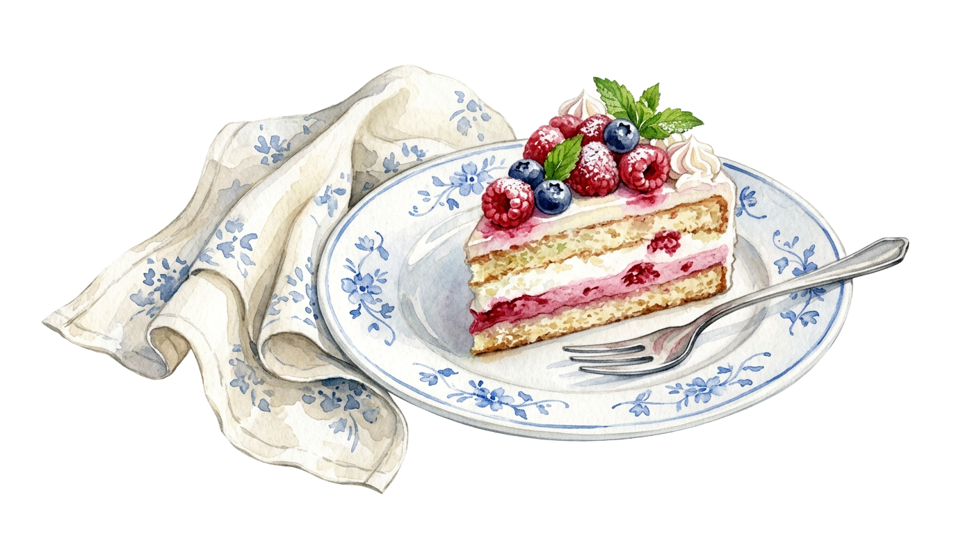 Illustration eines Tortenstücks auf einem Kuchenteller